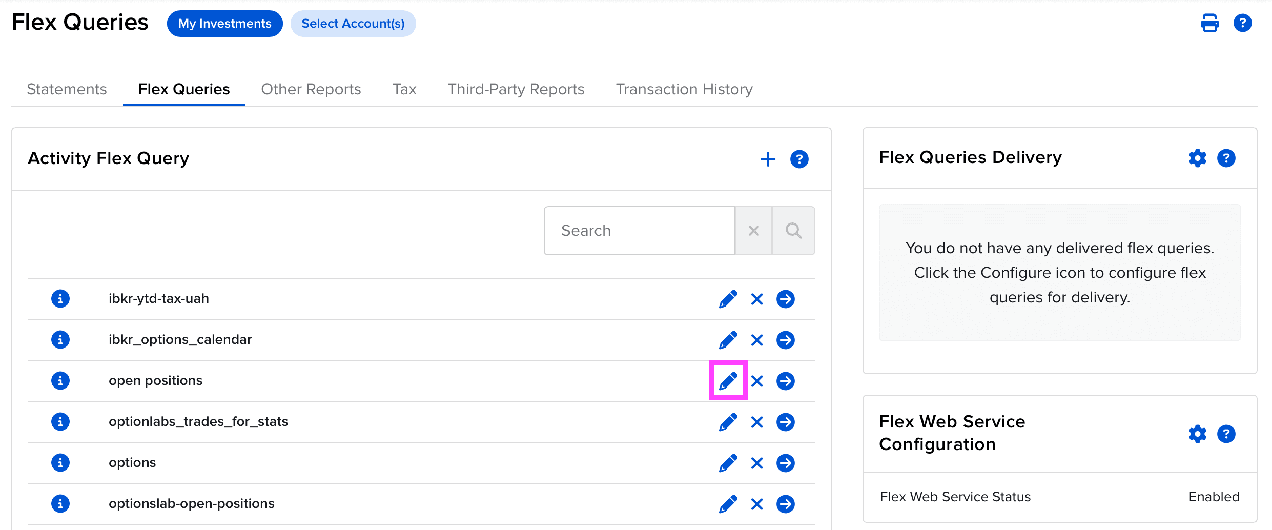 Pencil edit icon next to the report
