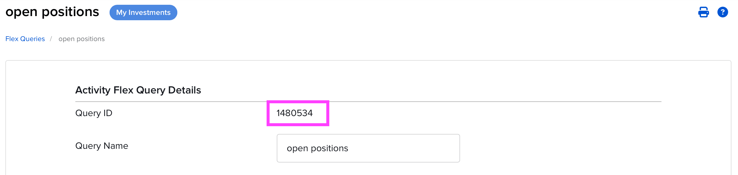 Query ID at the top of the report