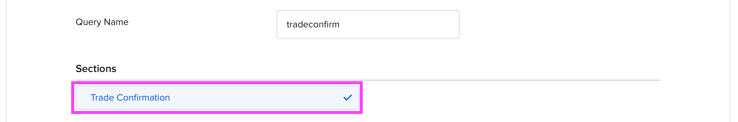 Trade Confirmation section