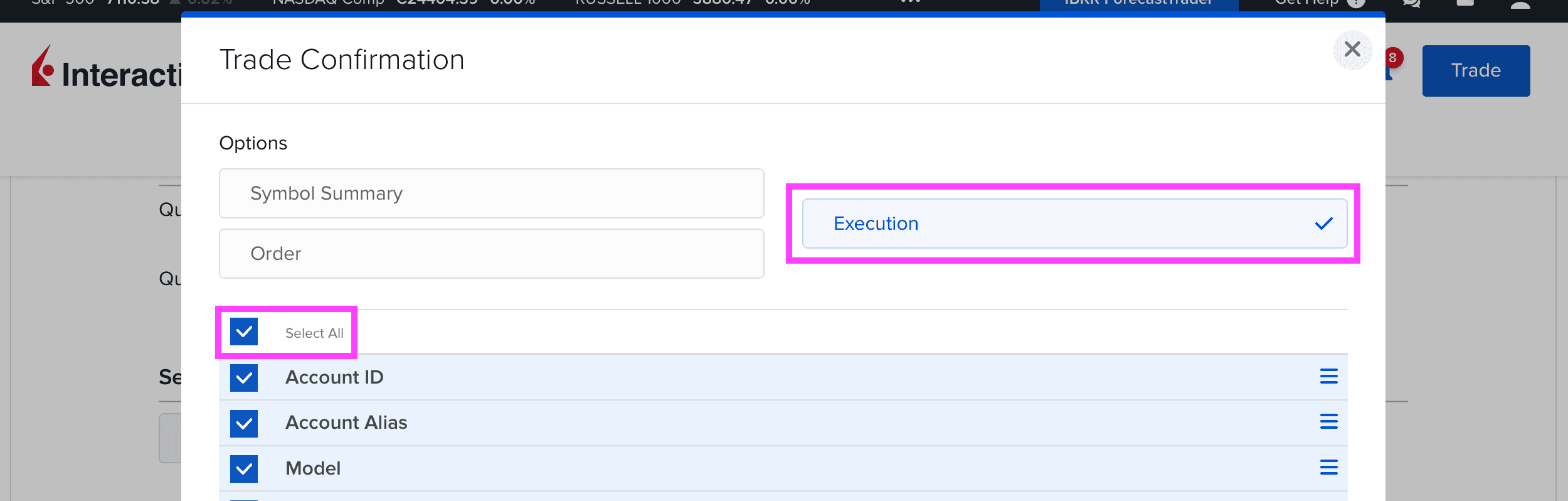 Execution option with Select all