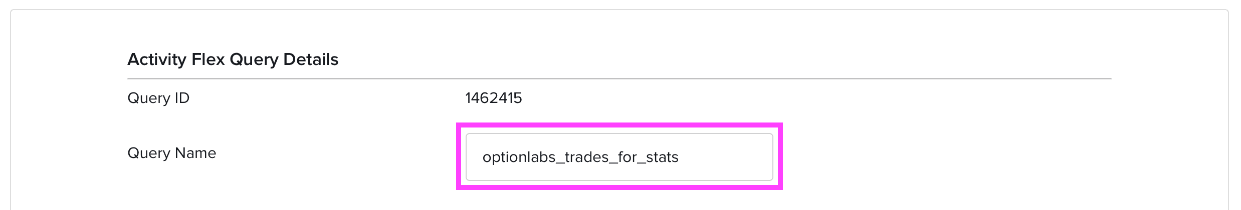 Name field for historical trades query