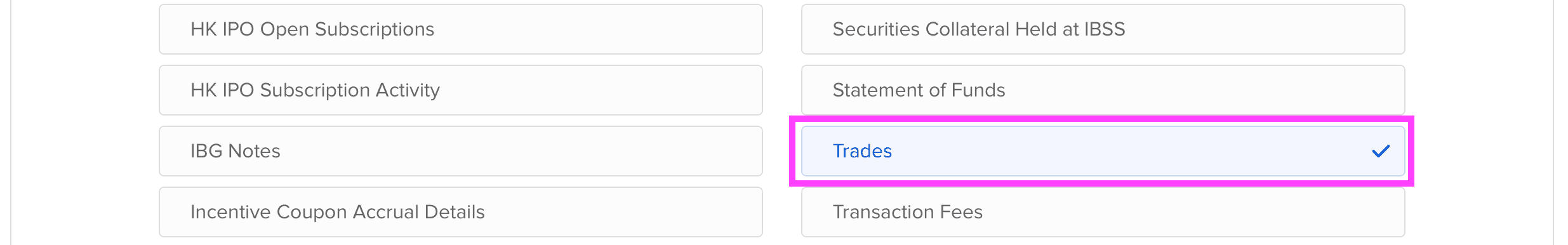 Trades section in Sections block