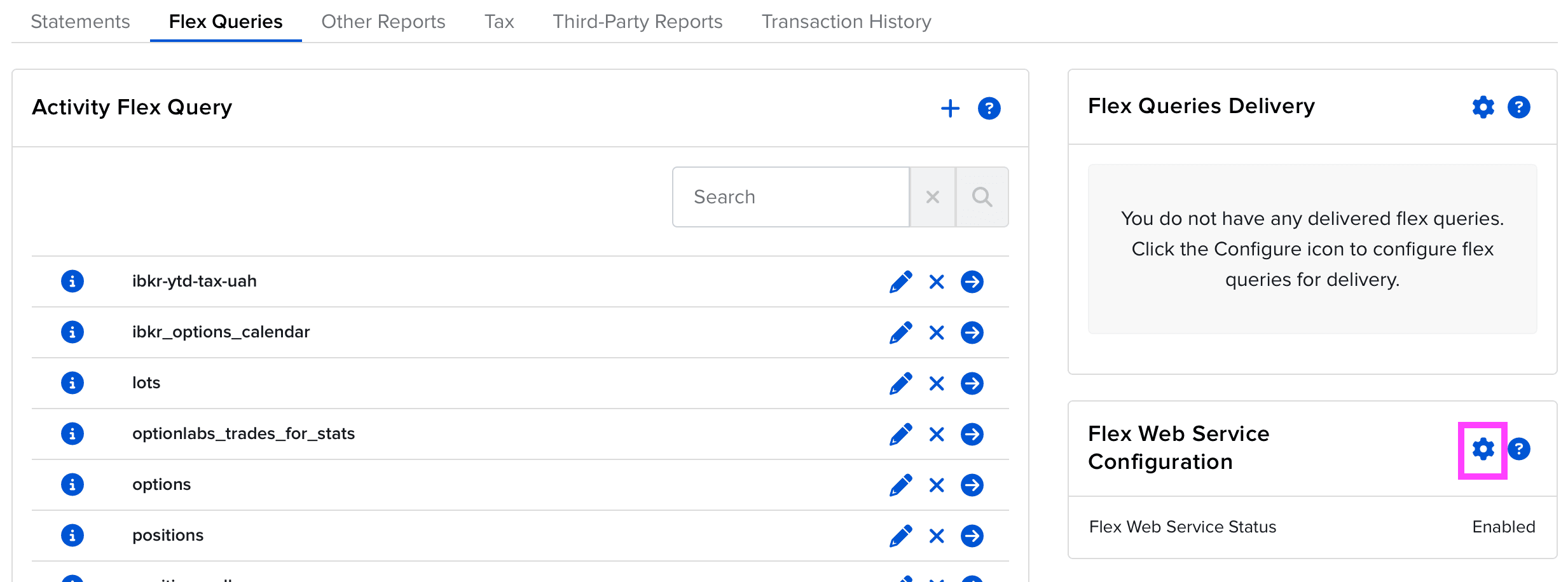 Flex Web Service Configuration section