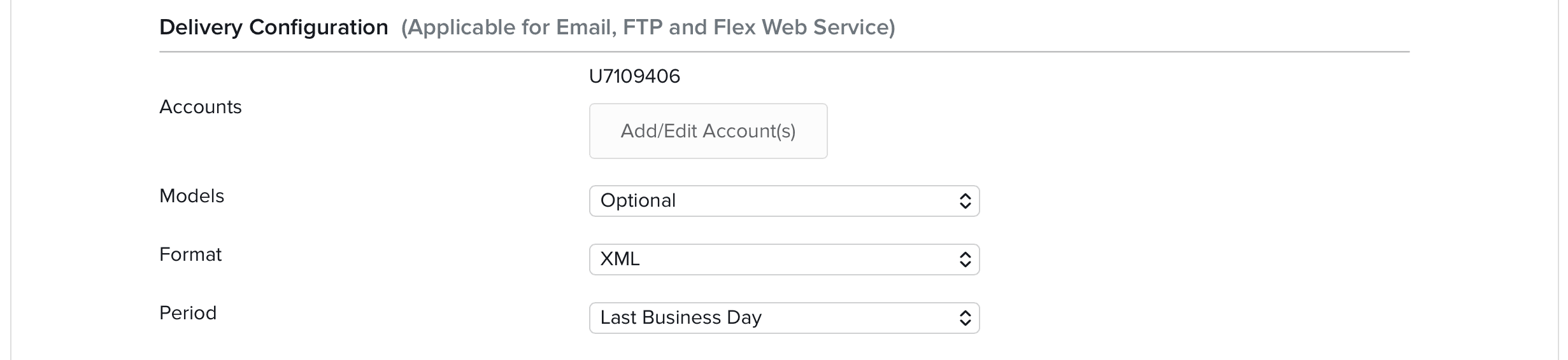 Delivery Configuration defaults